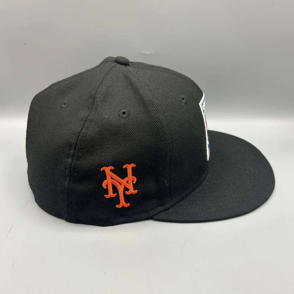 New York Mets Hat Men 7 1/2 Black Embroidered 59Fifty New Era Fitted Cap Wool